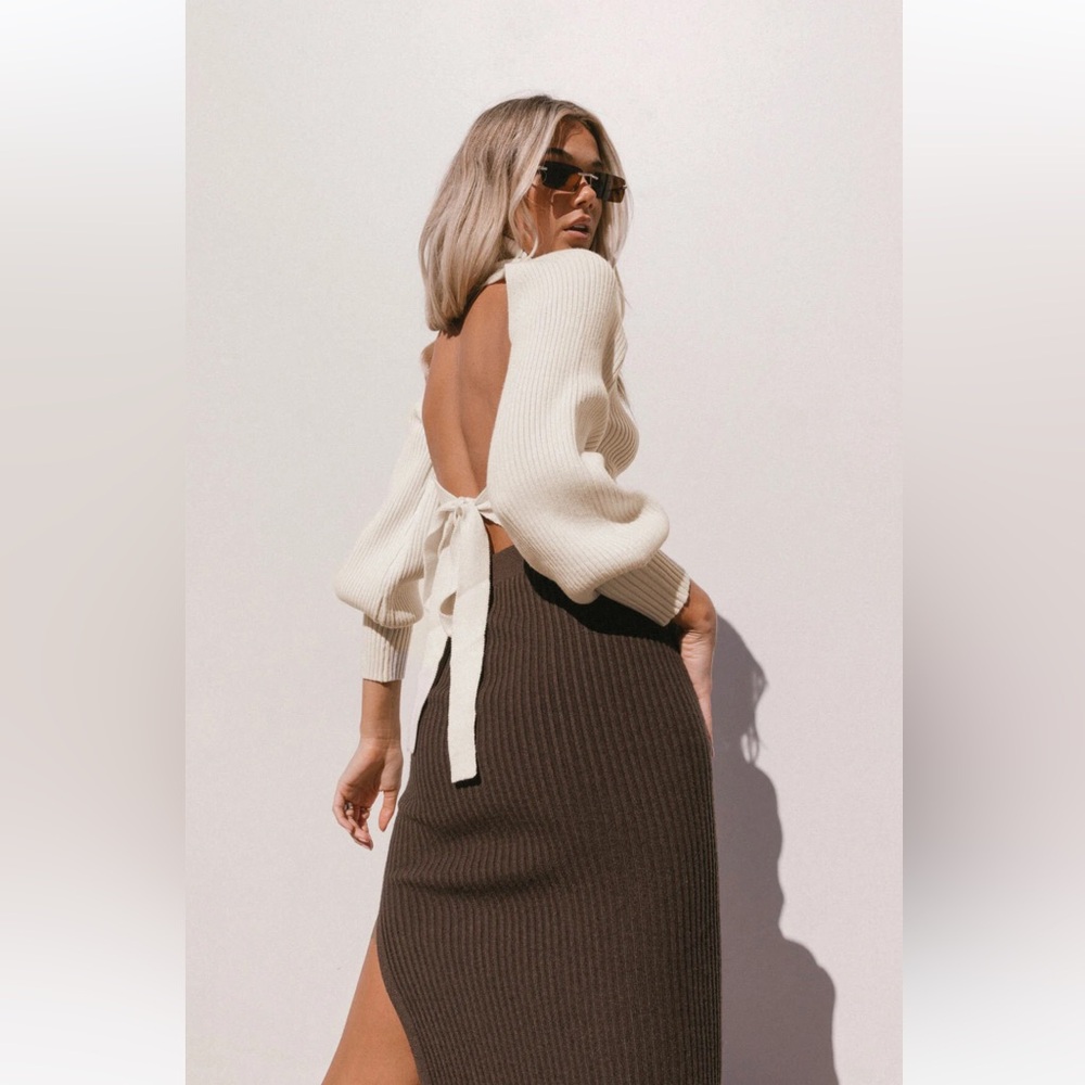 Princess Polly - Bernadette Sweater Cream /crop, backopen, turtleneck